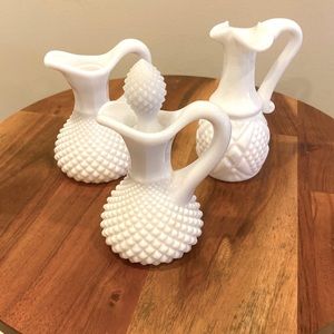 Lot of 3 small white milk glass pitchers